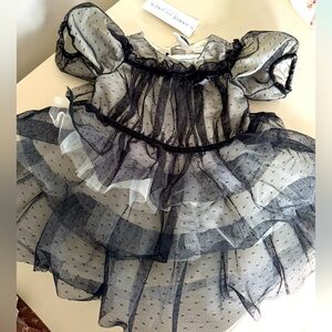 Janie and Jack dot tiered tulle dress in black